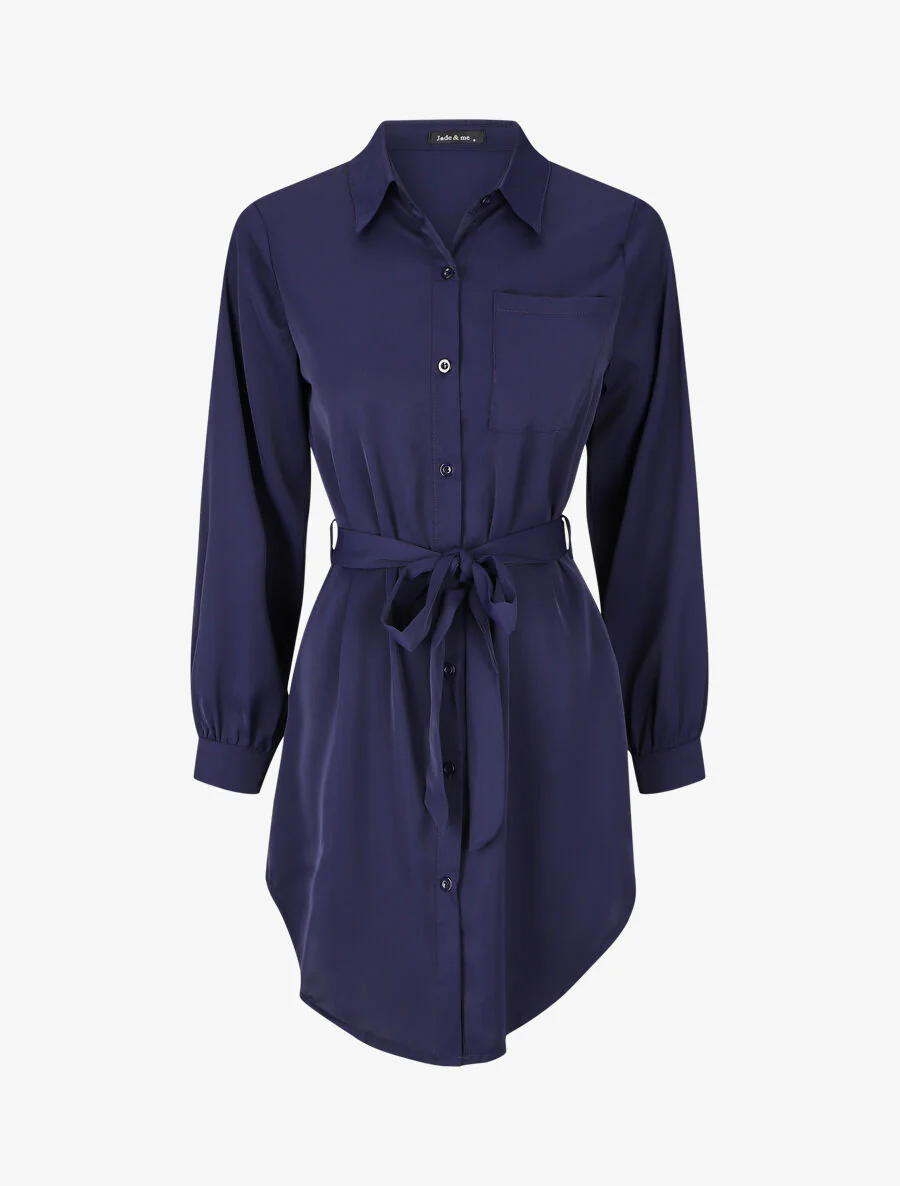 Oversized overhemd met ceintuur - Marineblauw