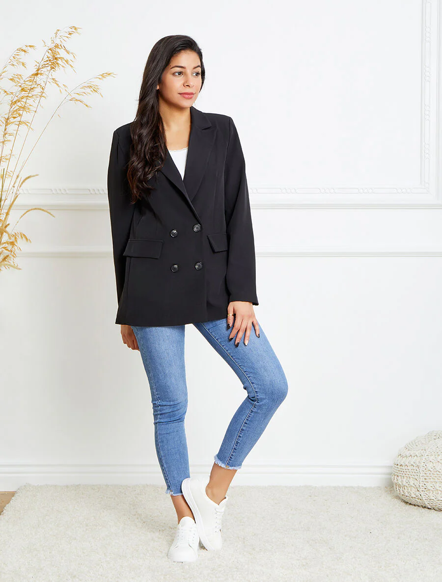 Oversized rechte blazer - Zwart - Image 4