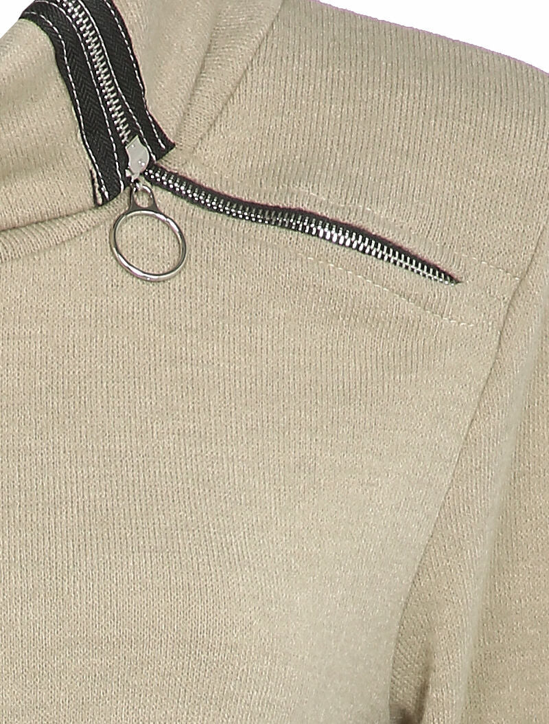 Oversized trui jurk met gestileerde ritssluiting kraag - Beige - Image 3