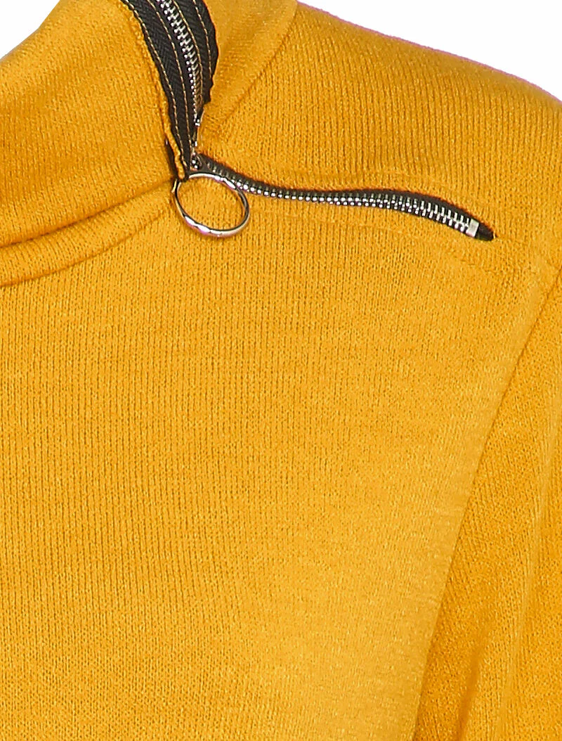 Oversized trui jurk met gestileerde ritssluiting kraag - Mosterd - Image 3