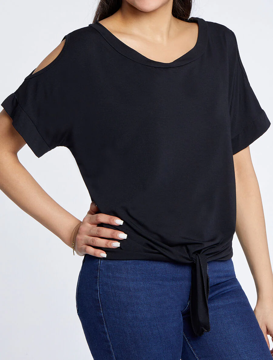 Oversized top met open schouders - Zwart - Image 4