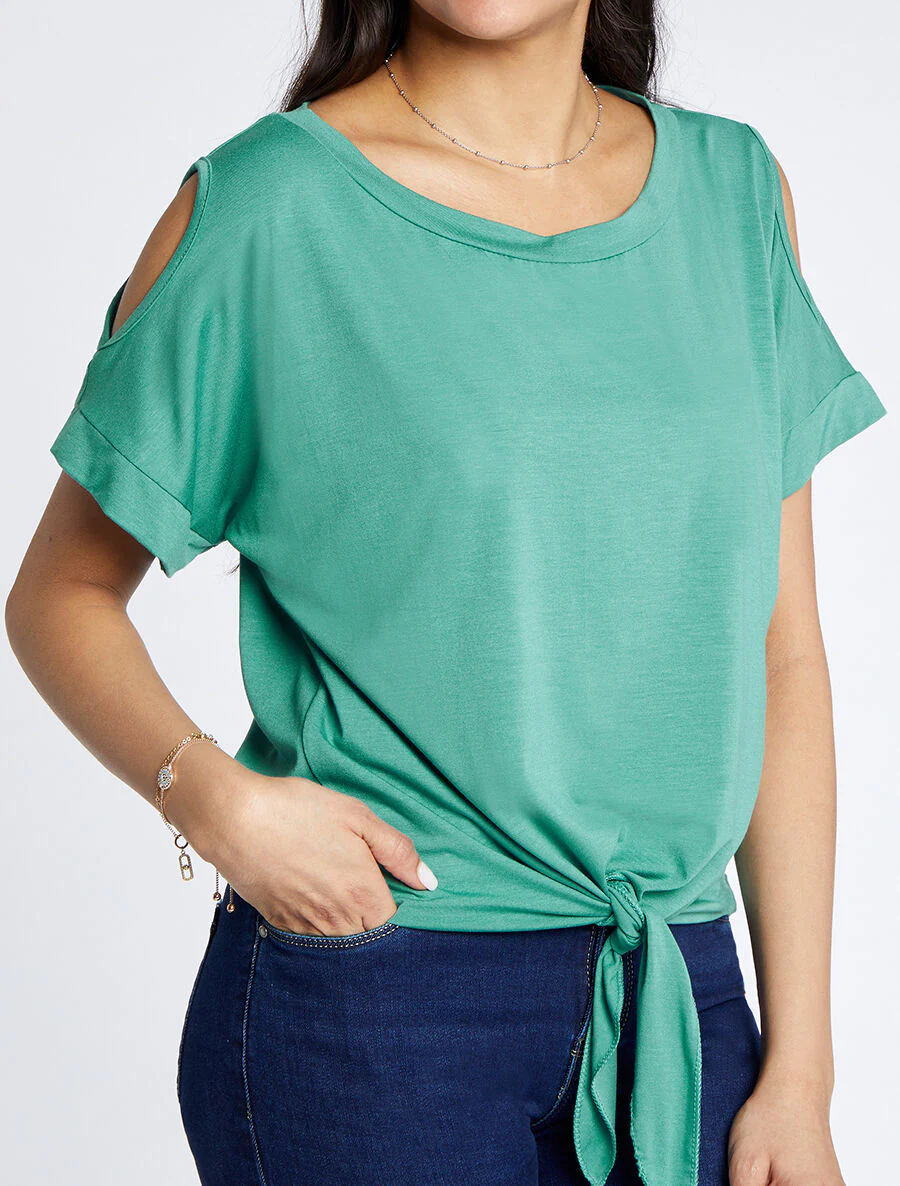 Oversized top met open schouders - Blauw lagon - Image 4