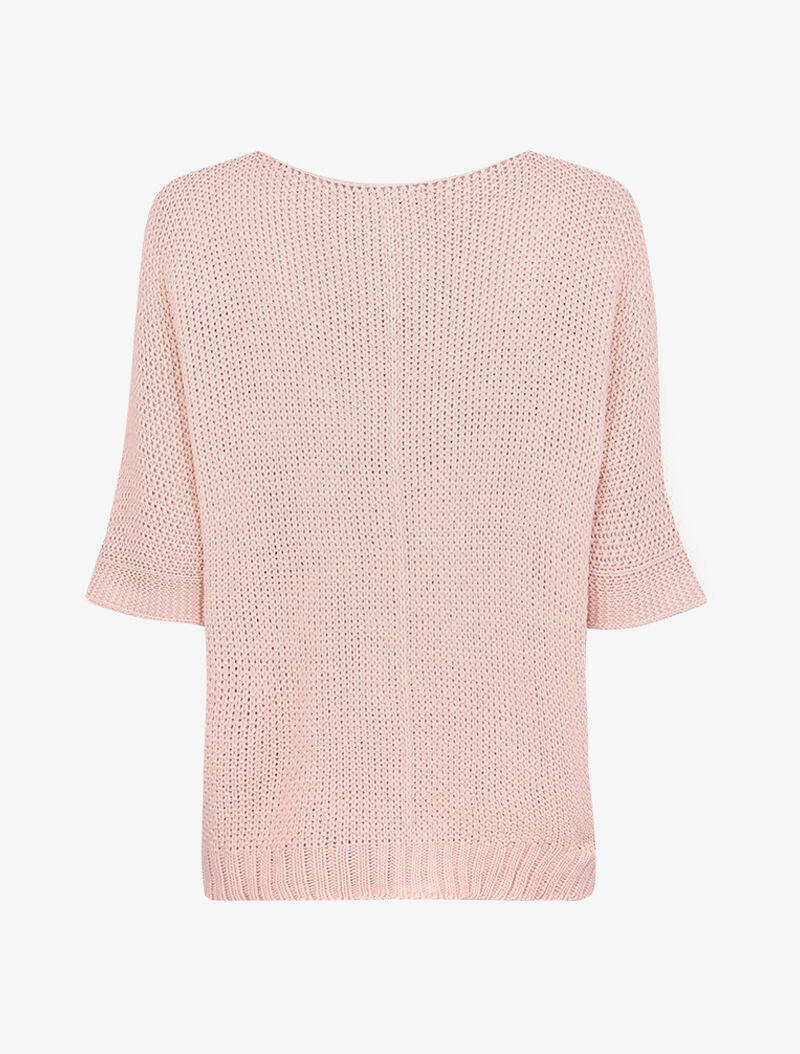 Oversized trui met 3/4 mouwen en een U-hals - Poederroze - Image 2