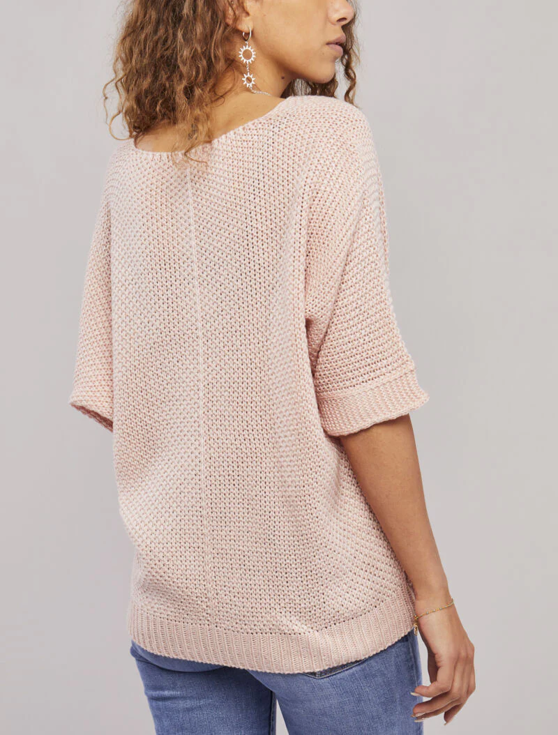 Oversized trui met 3/4 mouwen en een U-hals - Poederroze - Image 5