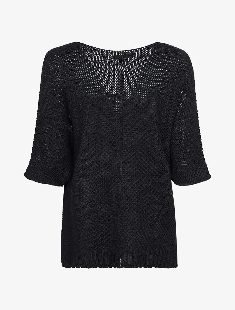 Oversized trui met 3/4 mouwen en een U-hals - Zwart - Image 2