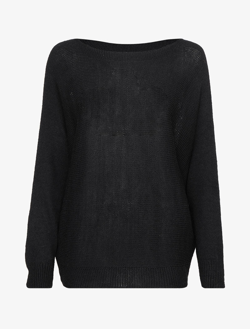 Oversized trui met dolmanmouwen en boothals - Zwart
