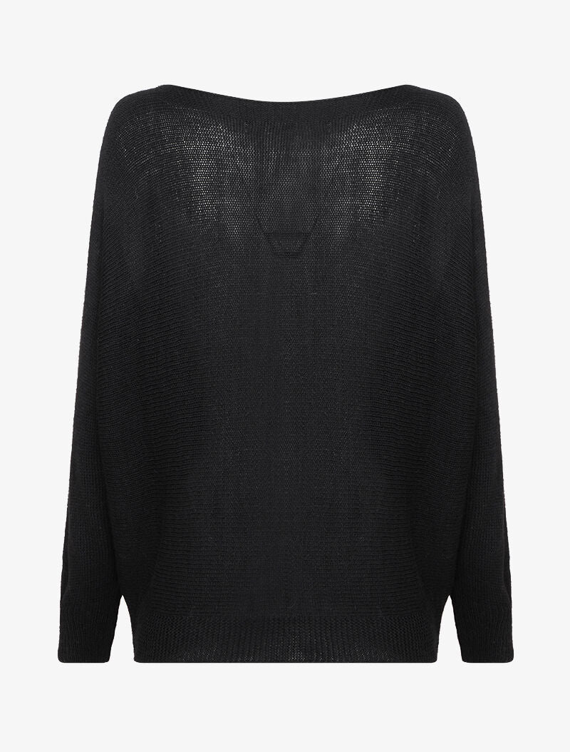 Oversized trui met dolmanmouwen en boothals - Zwart - Image 2