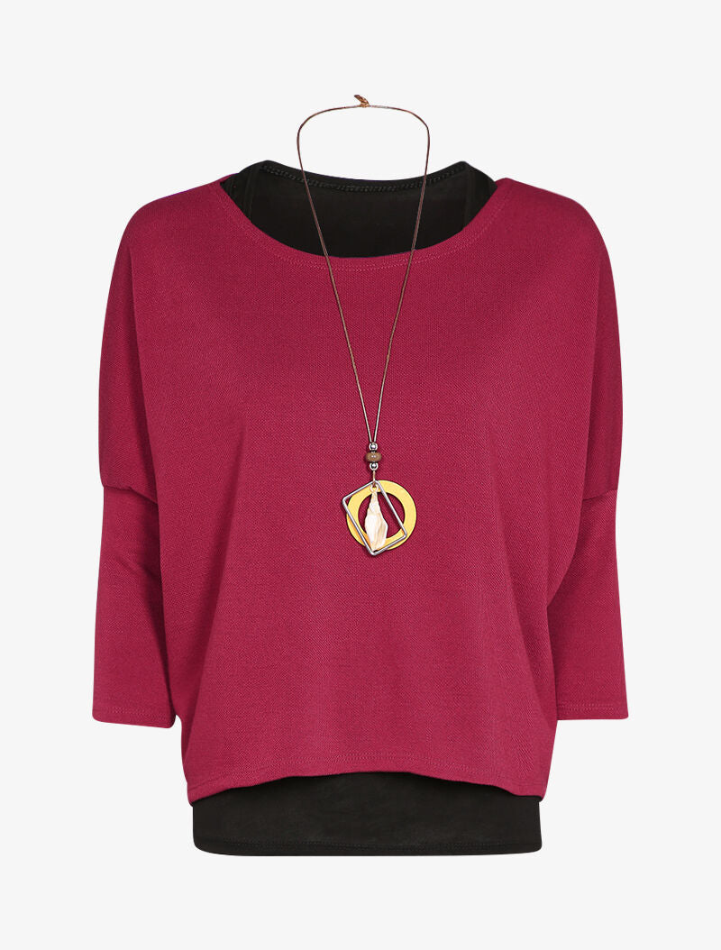 Oversized trui met dolmanmouwen en tanktop - Bordeaux