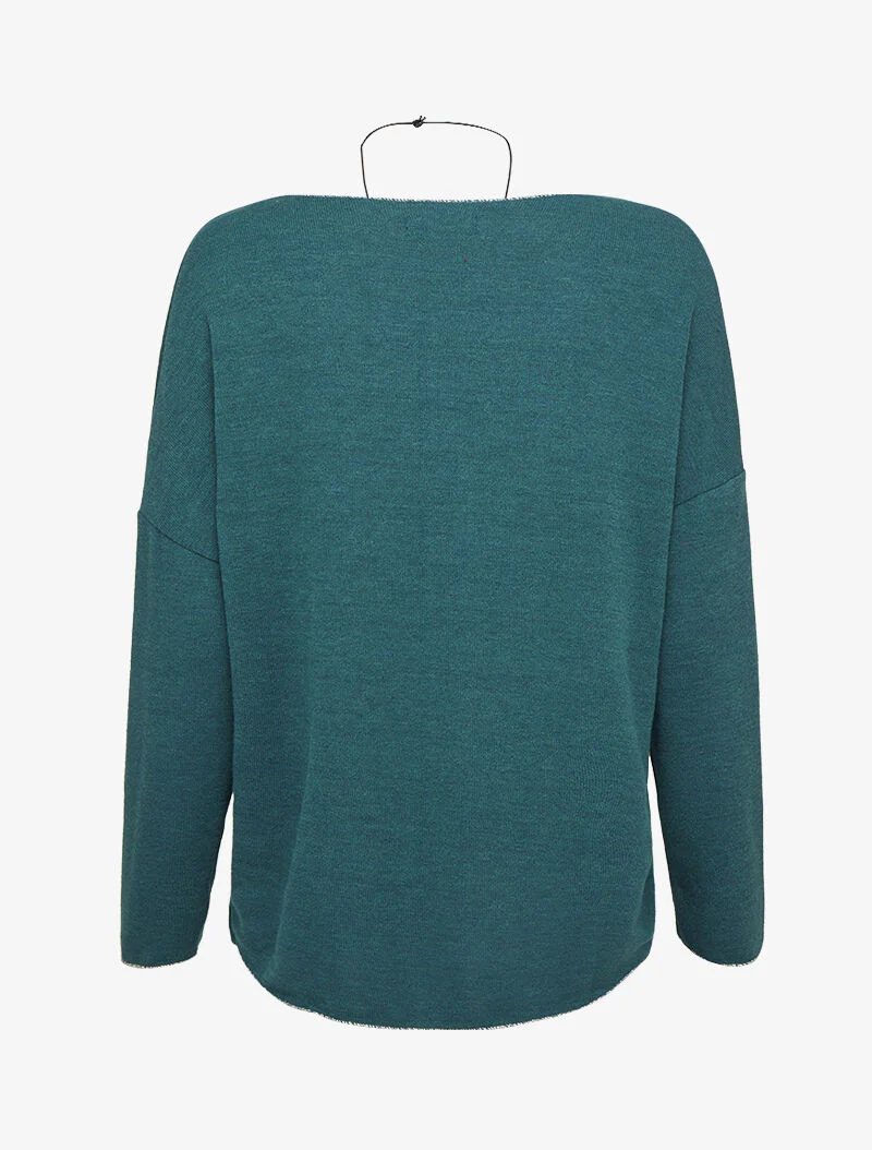 Oversized trui met iriserende biezen met ketting - Eendblauw - Image 2