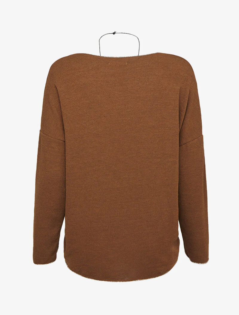 Oversized trui met iriserende biezen met lange ketting - Bruin - Image 2