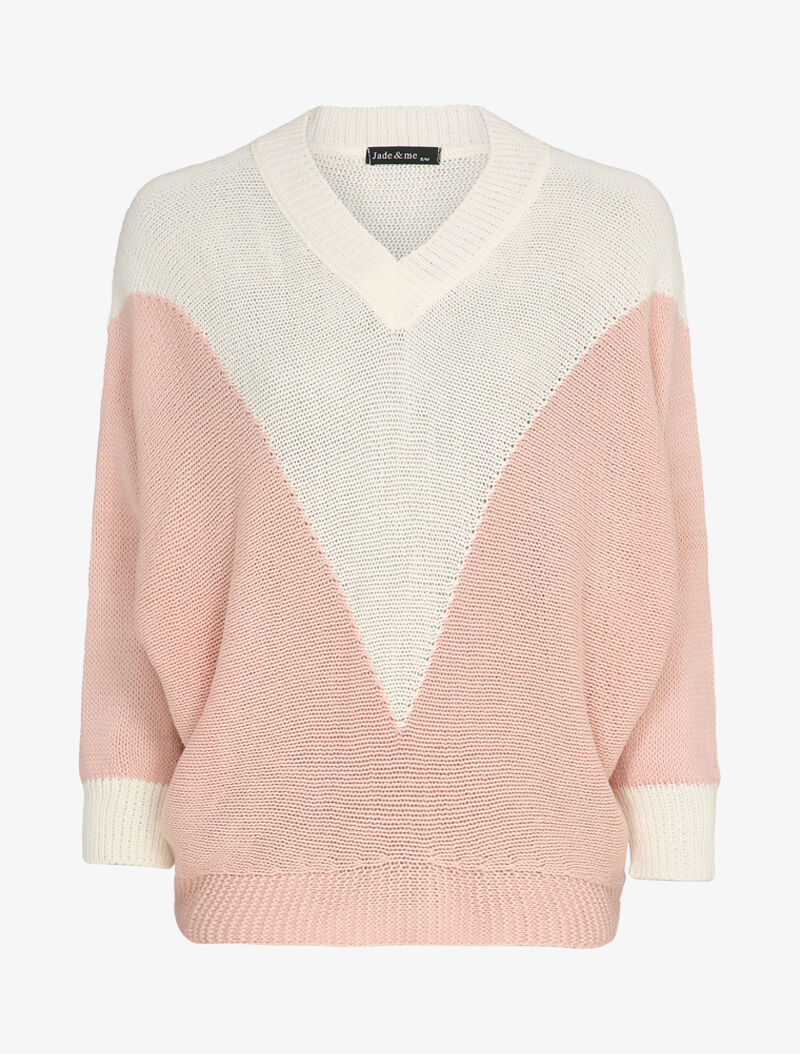 Oversized tweekleurige vleermuismouw trui - Roze/wit