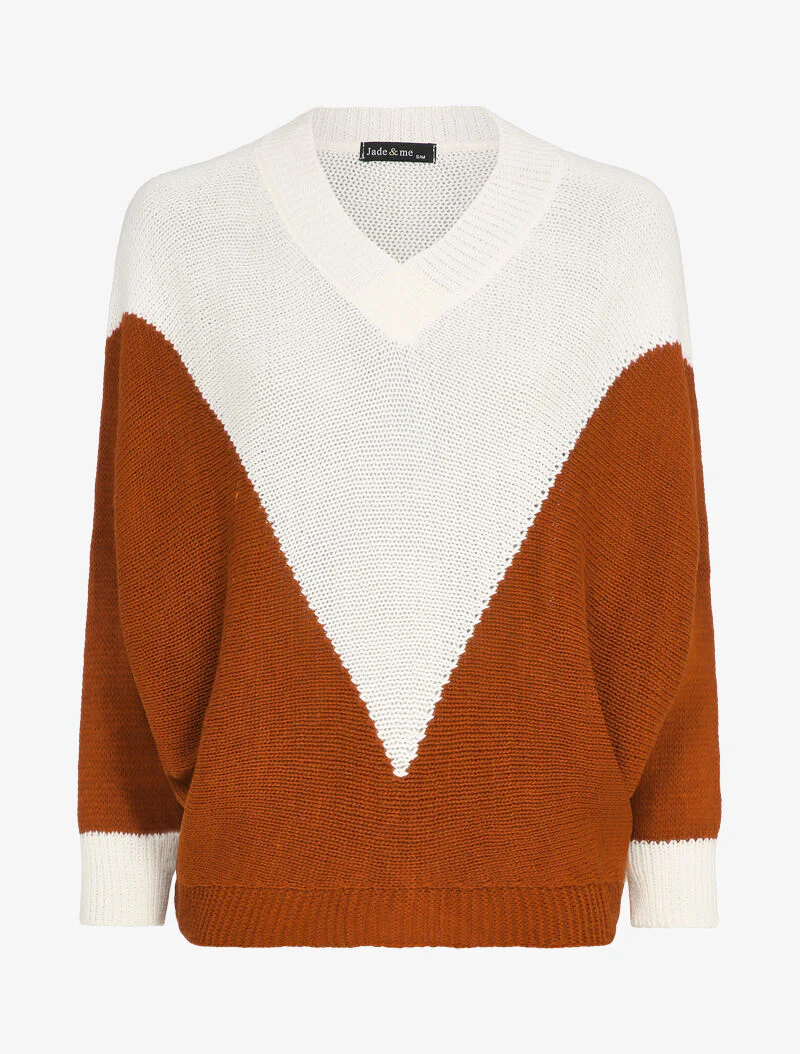 Oversized tweekleurige vleermuismouw trui - Roest/wit