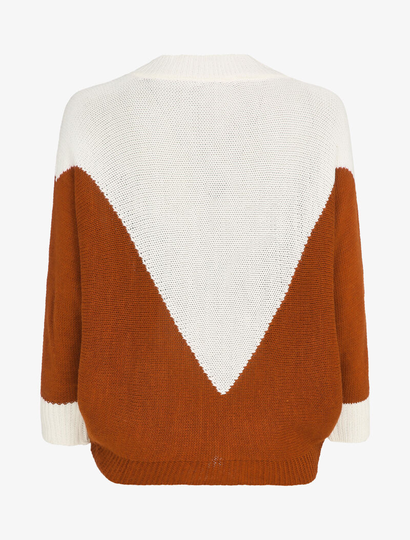 Oversized tweekleurige vleermuismouw trui - Roest/wit - Image 2