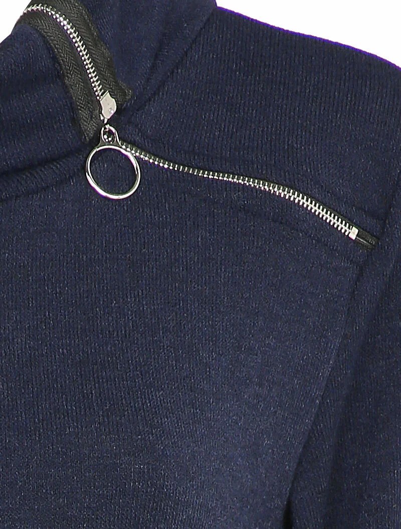 Oversized trui jurk met gestileerde ritssluiting kraag - Marineblauw - Image 3