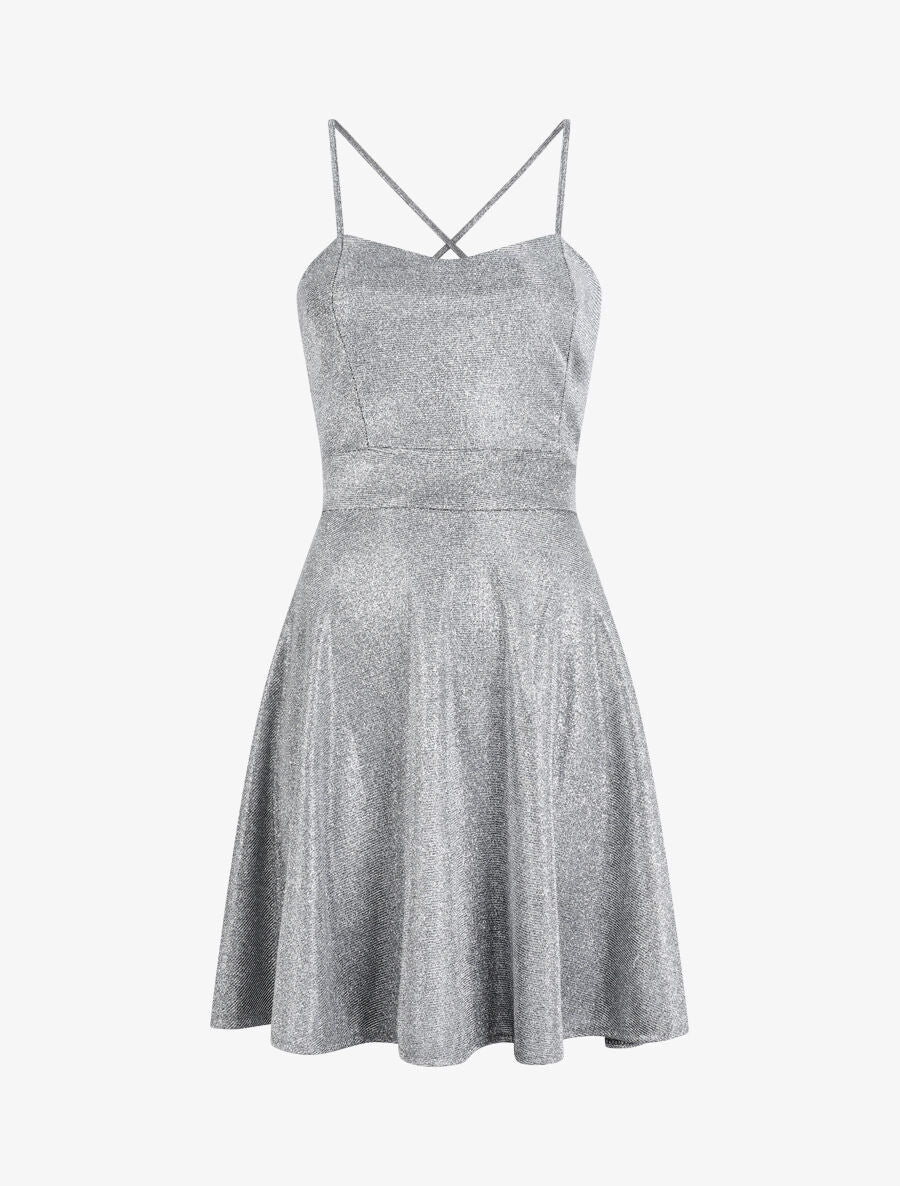 Pailletten fit & flare jurk met korset rug - Zilver