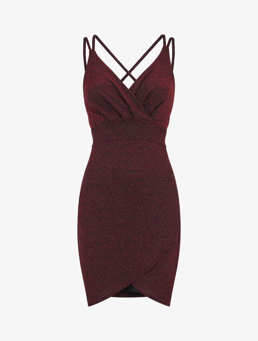 Paillettenjurk met gekruiste bandjes - Rood