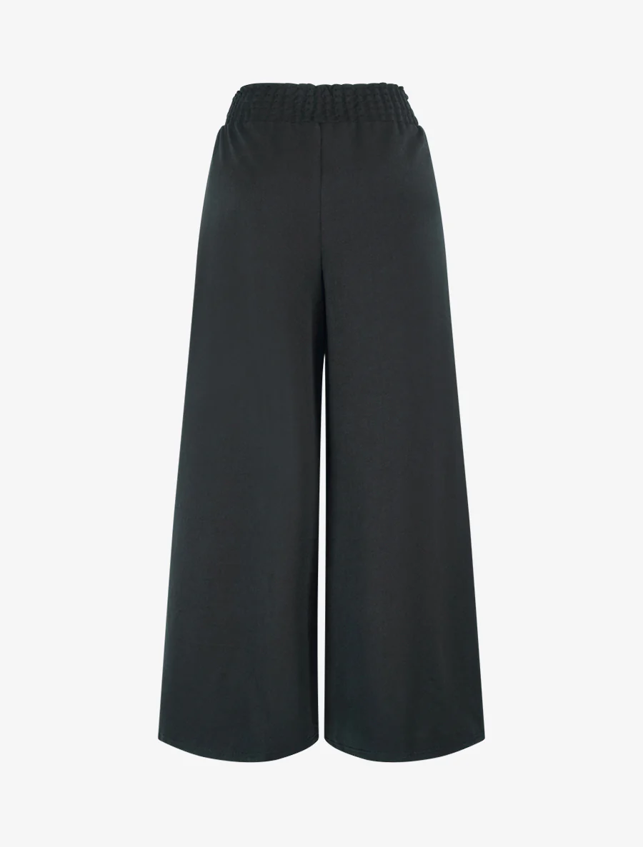 Palazzobroek met elastische taille en ringen. - Zwart - Image 2