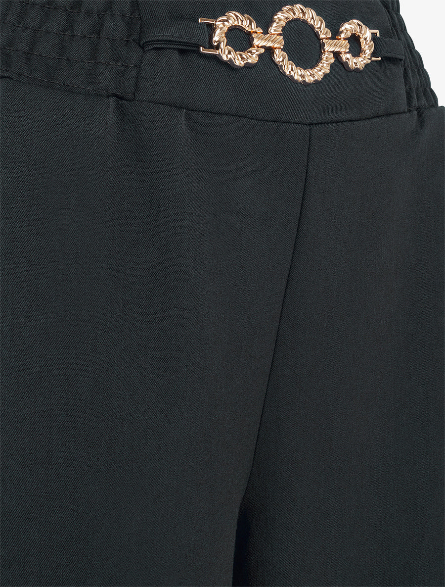 Palazzobroek met elastische taille en ringen. - Zwart - Image 3