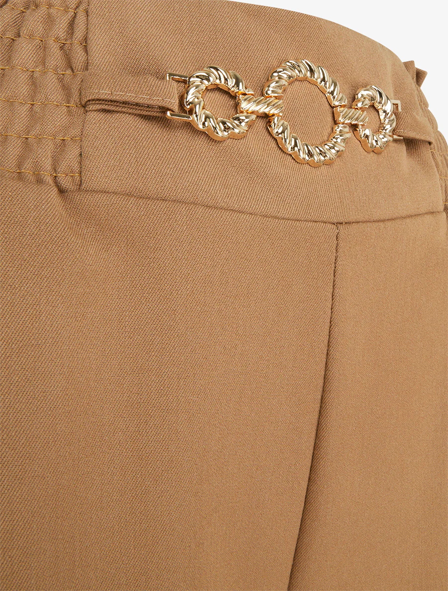 Palazzobroek met elastische taille en ringen. - Kameel - Image 3