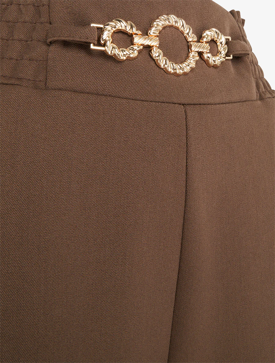 Palazzobroek met elastische taille en ringen. - Bruin - Image 3
