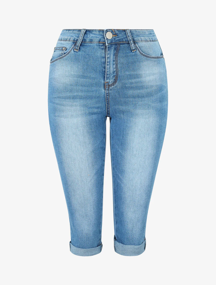 Hoog getailleerde gebleekte broek - Lichtblauw