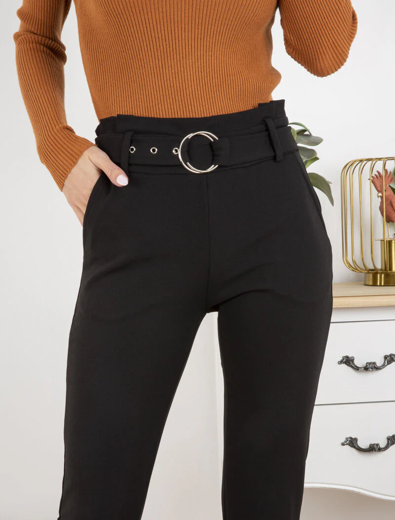 Broek met wortelpasvorm en riem - zwart - Image 3