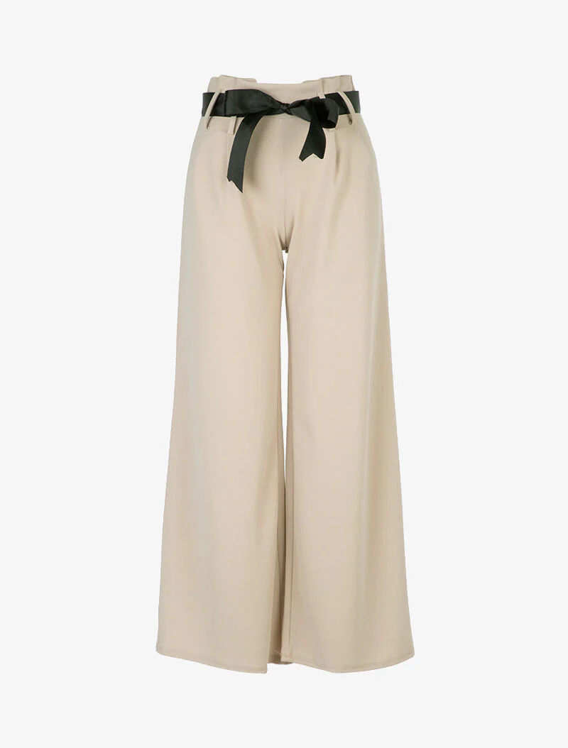 Olifantpijpenbroek met volant taille - Beige