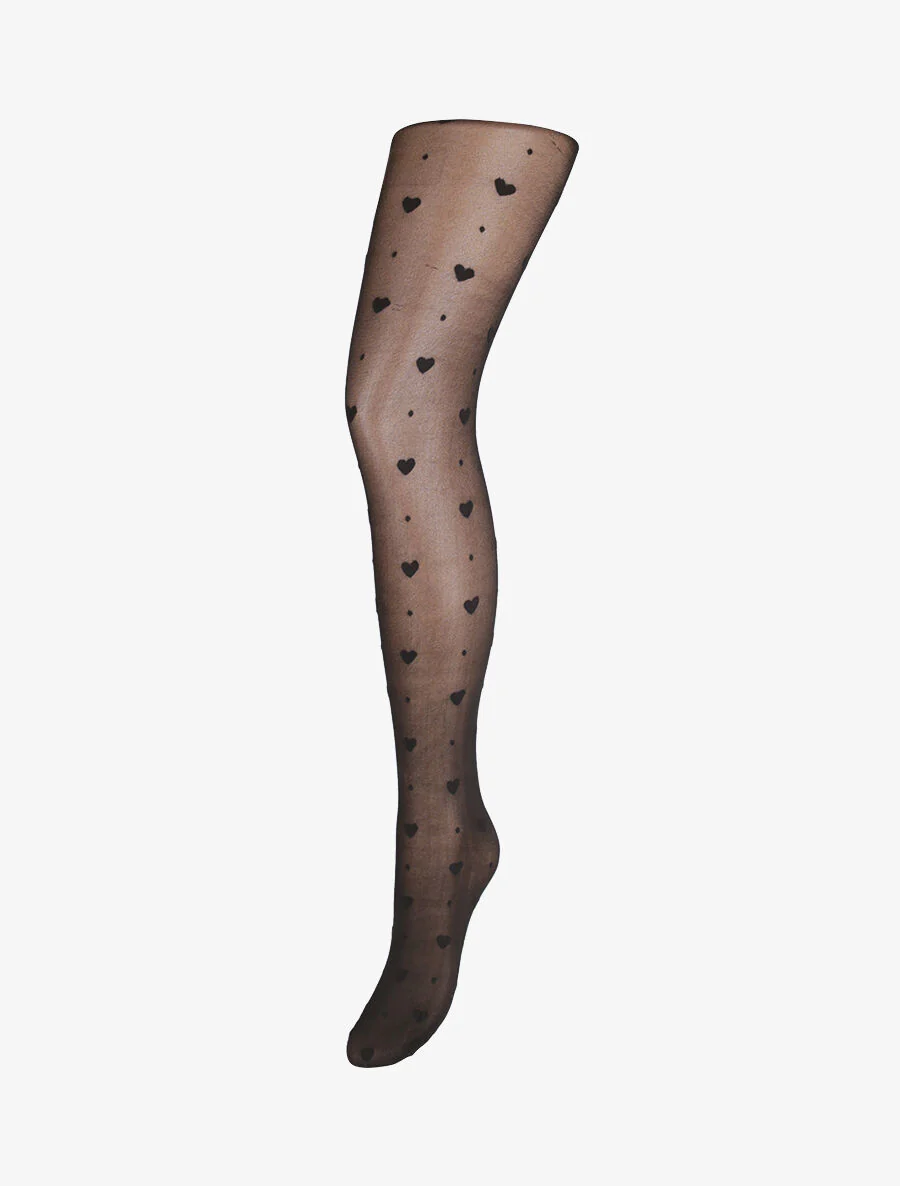 Voile panty's met stippen en hartjesmotief - Zwart