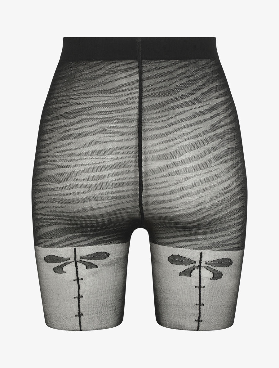 Zijde panty's met zebrapatroon en strikken - Zwart - Image 4