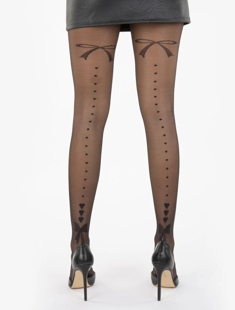 Panty's met strikjes en hartjesprint - zwart