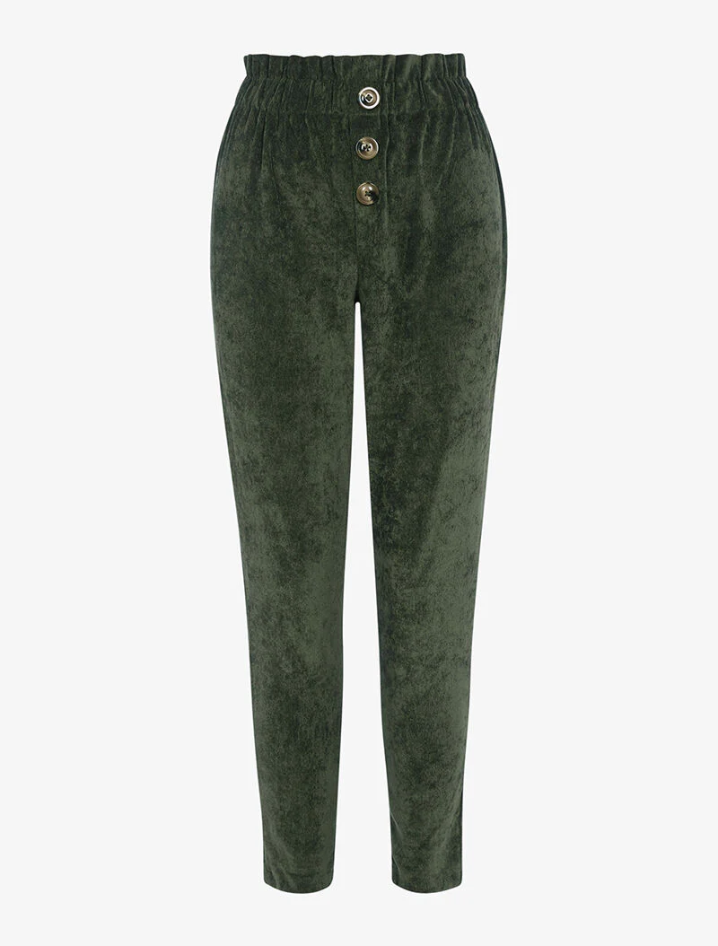 Paperbag broek in fluweel - kaki