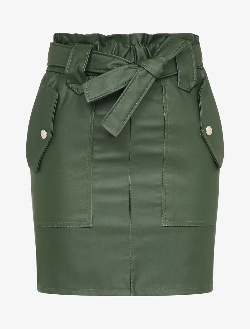 Paperbag rok in gewaxte stof - Groen