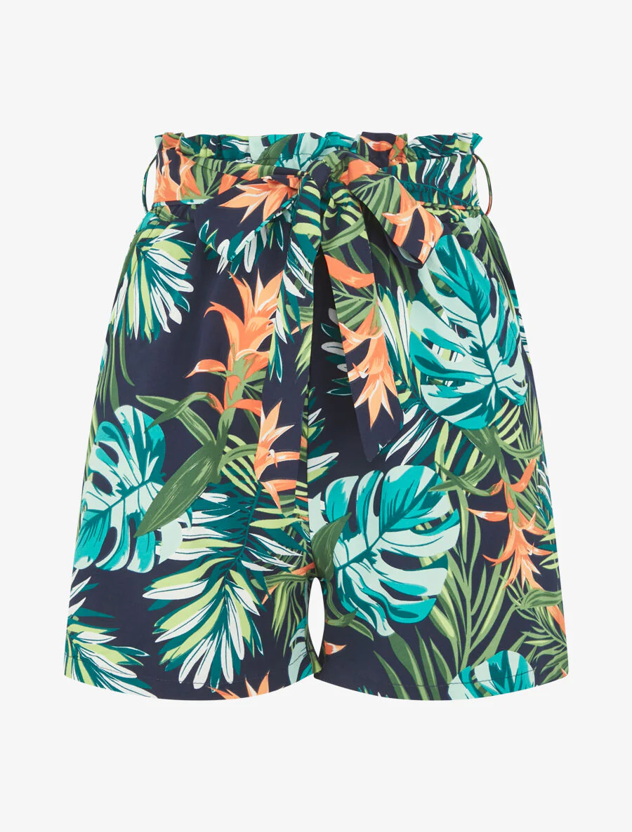 Paperbag short met tropische print - groen