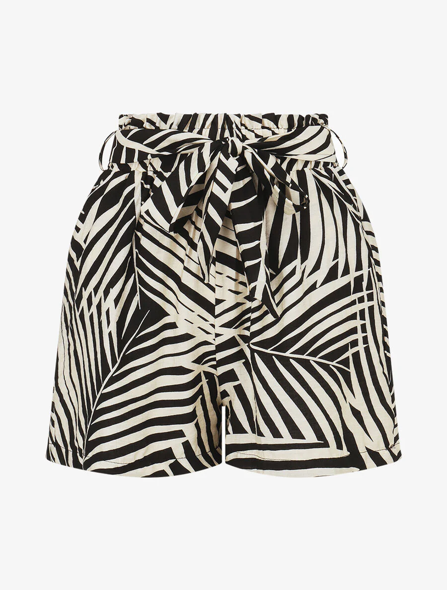 Paperbag short met tropische print - zwart