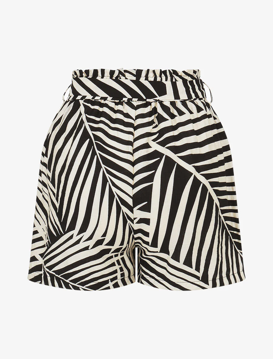 Paperbag short met tropische print - zwart - Image 2