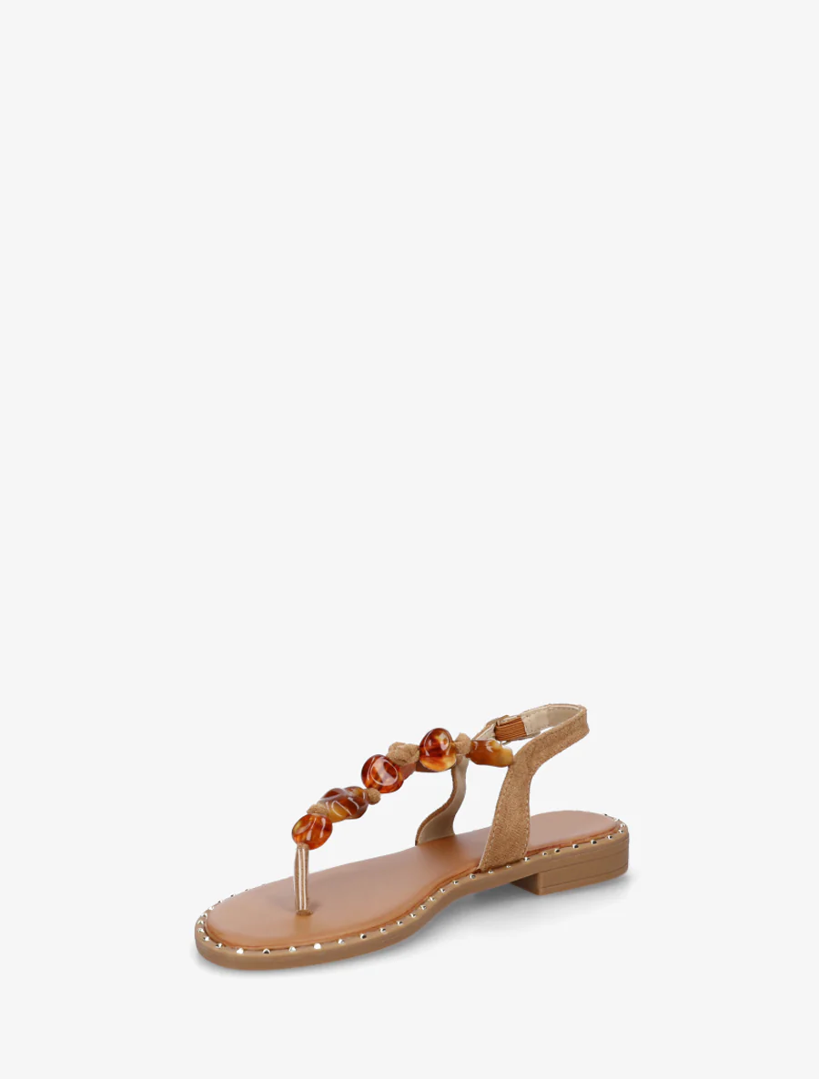 Parel sandalen met teenstuk - Kameel - Image 3