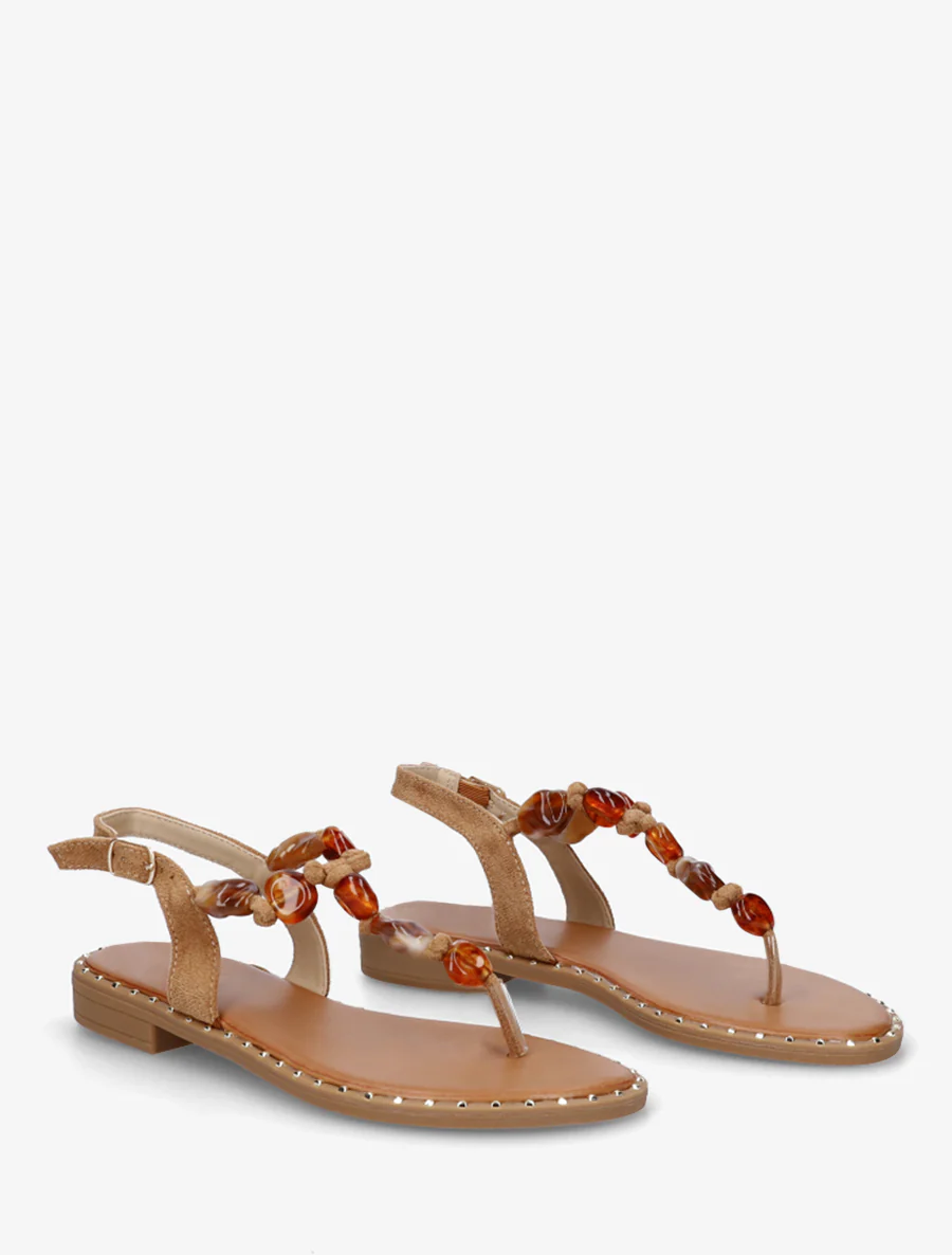 Parel sandalen met teenstuk - Kameel - Image 4