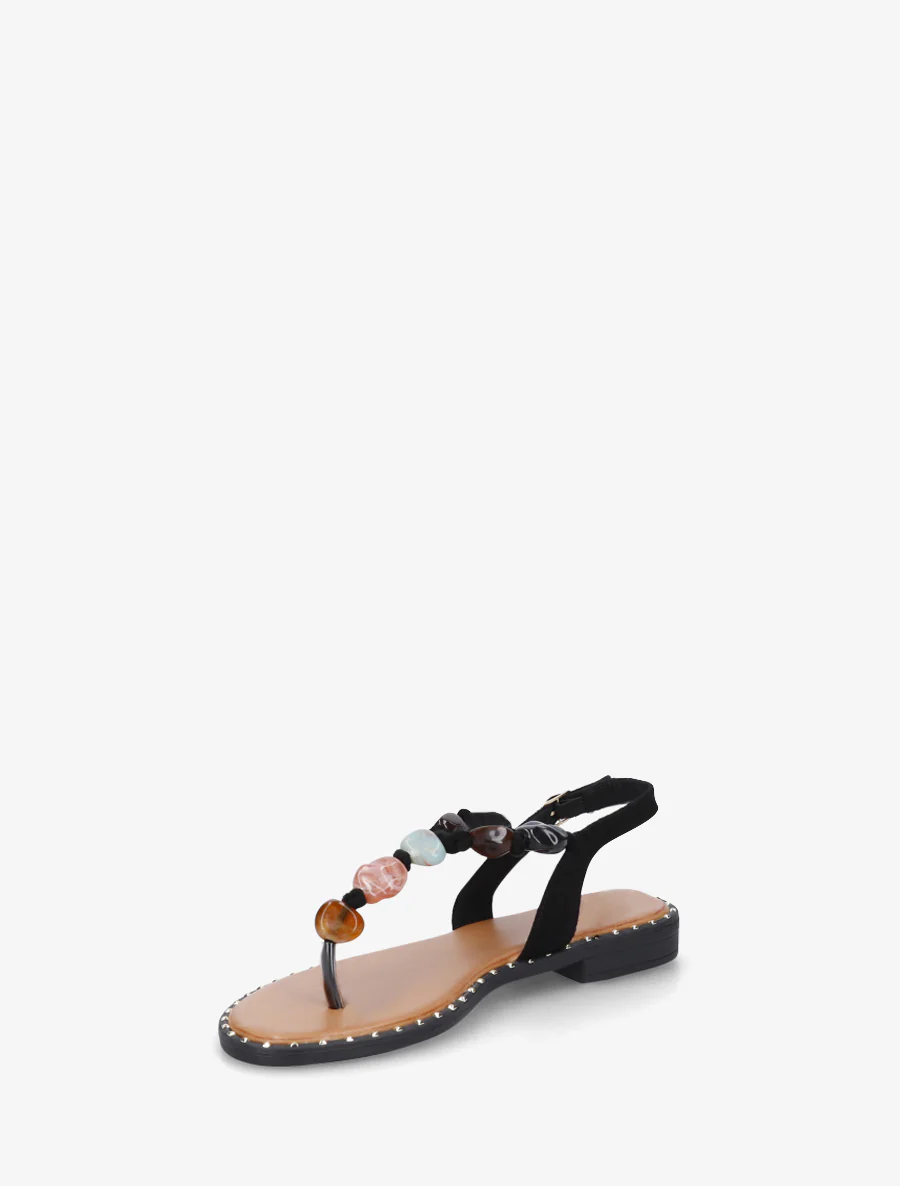 Parel sandalen met teenstuk - Zwart - Image 3