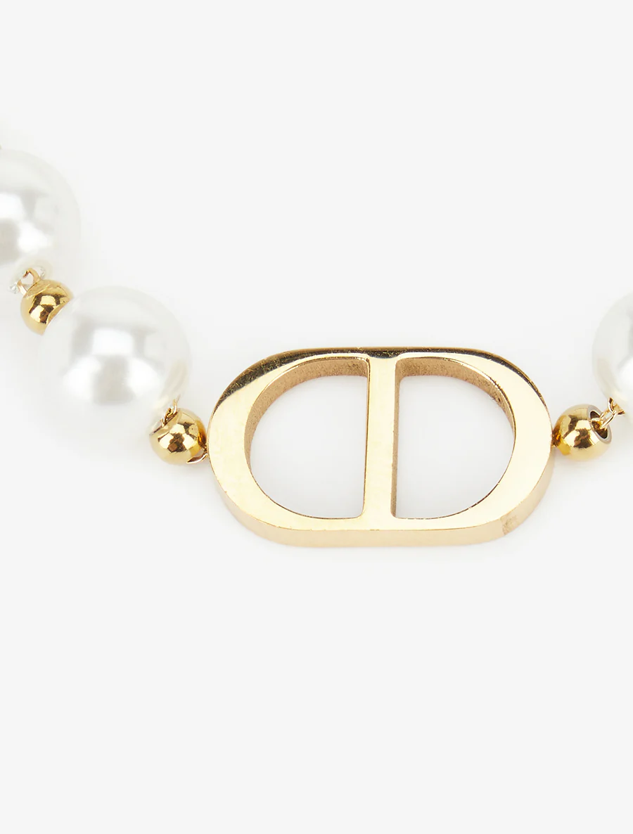 Parelarmband met ovale bedel - Goud/wit - Image 3