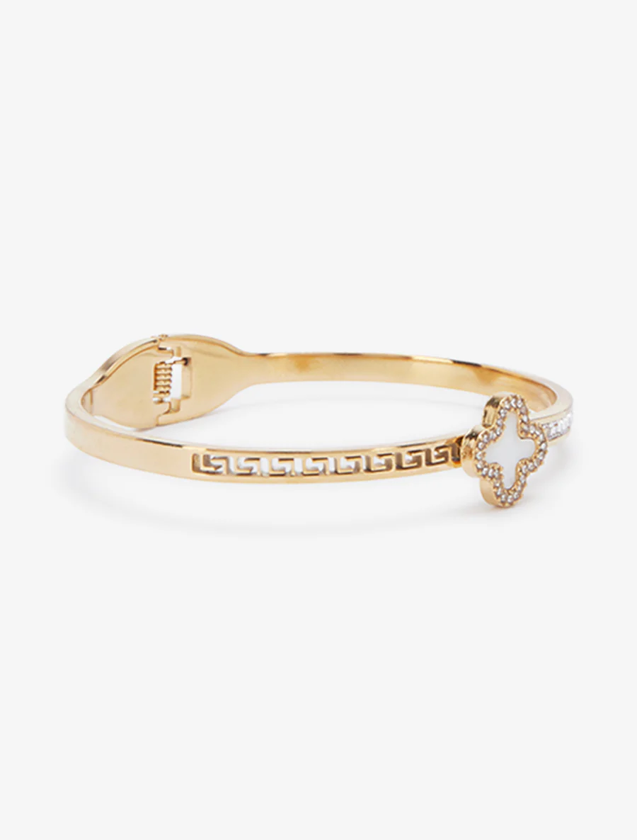 Parelmoeren klaver armband versierd met zirkoonstenen. - Goud - Image 2