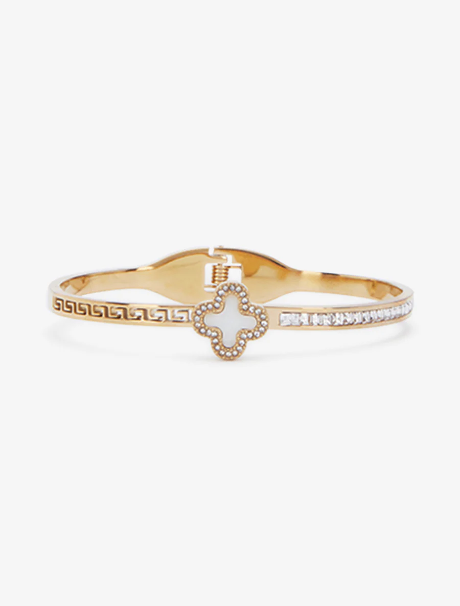 Parelmoeren klaver armband versierd met zirkoonstenen. - Goud - Image 3