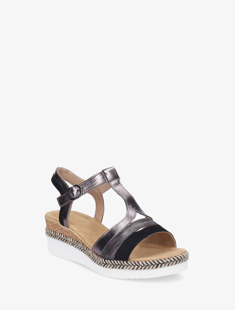 Parelmoeren sandalen met een fantasie T-bandje. - Zwart - Image 2