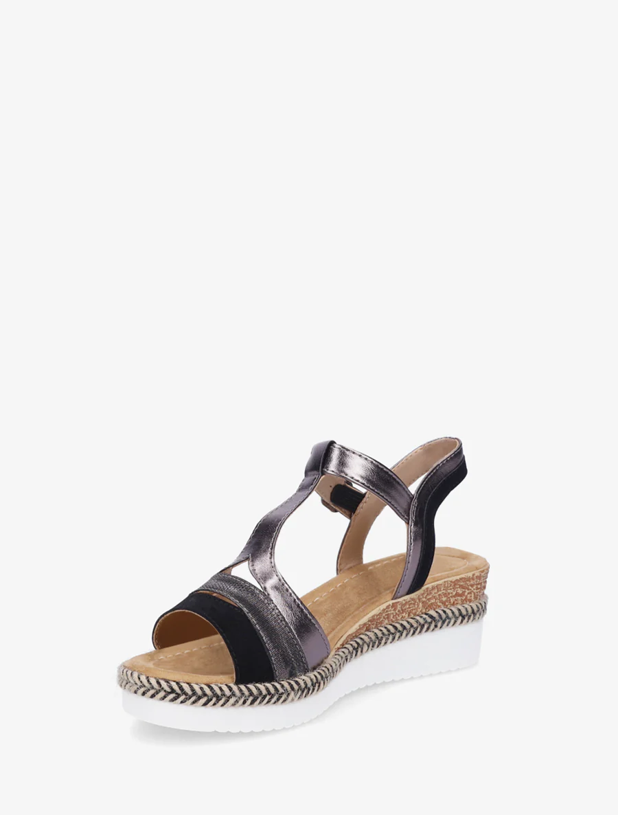 Parelmoeren sandalen met een fantasie T-bandje. - Zwart - Image 3