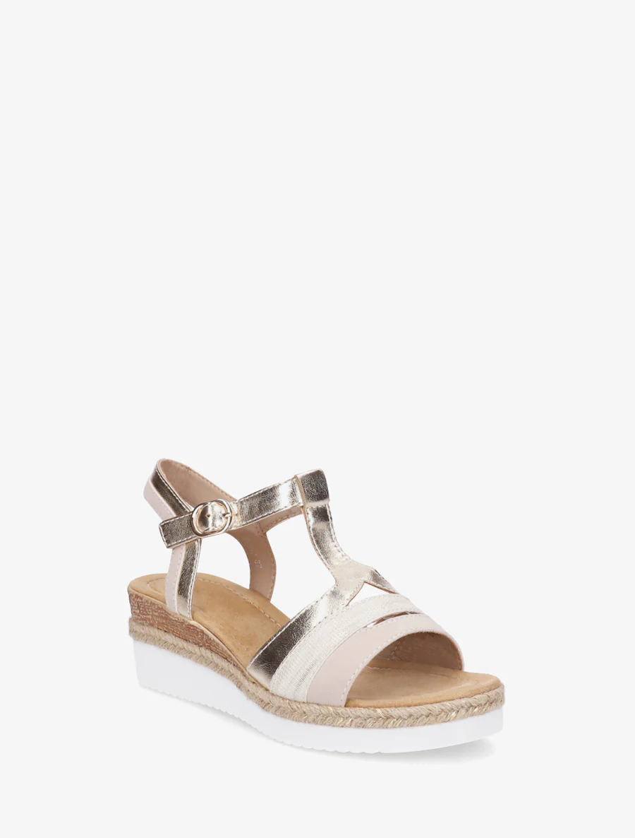 Parelmoeren sandalen met een fantasie T-bandje. - Beige - Image 2