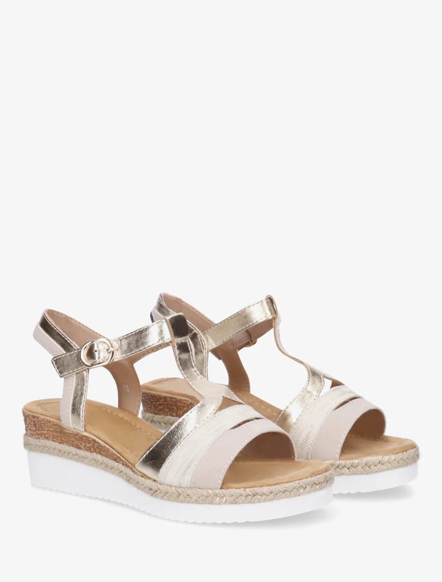 Parelmoeren sandalen met een fantasie T-bandje. - Beige - Image 4
