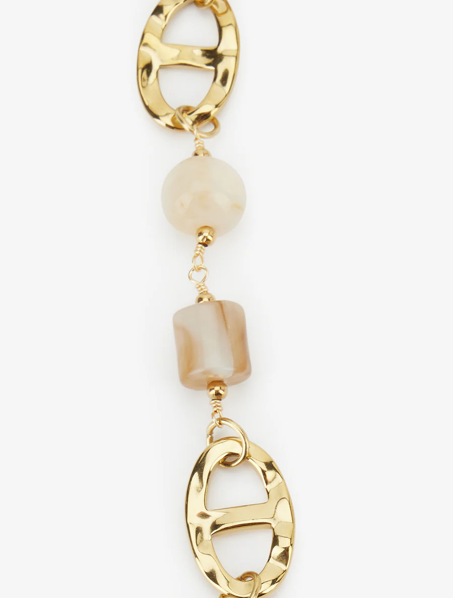Parelsnoer en ovale schakels - Goud/beige - Image 3