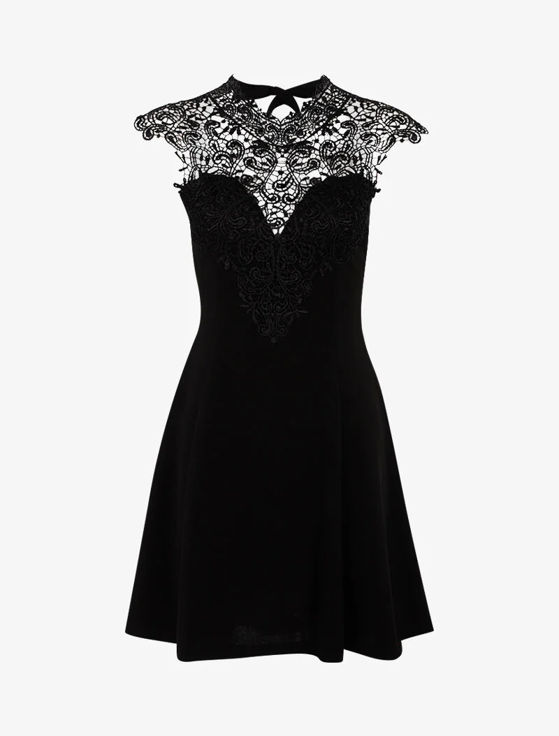 Fit & flare jurk met kanten borststuk - zwart