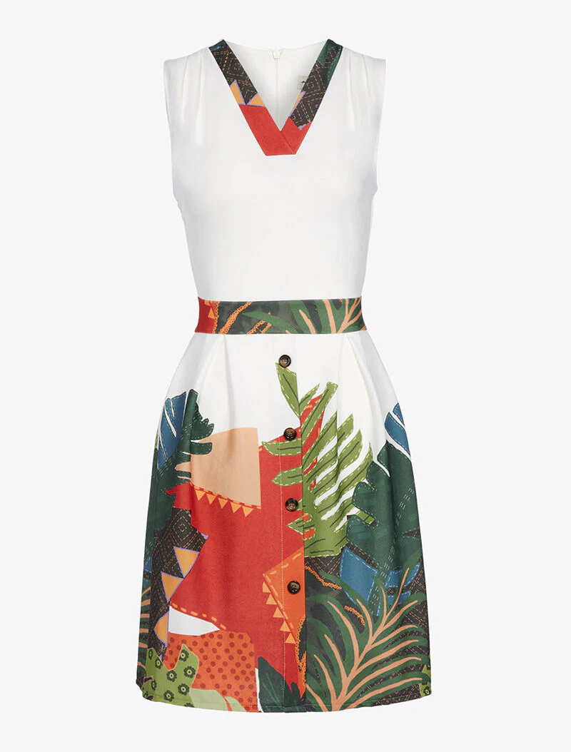 Skaterjurk met knopenprint - wit