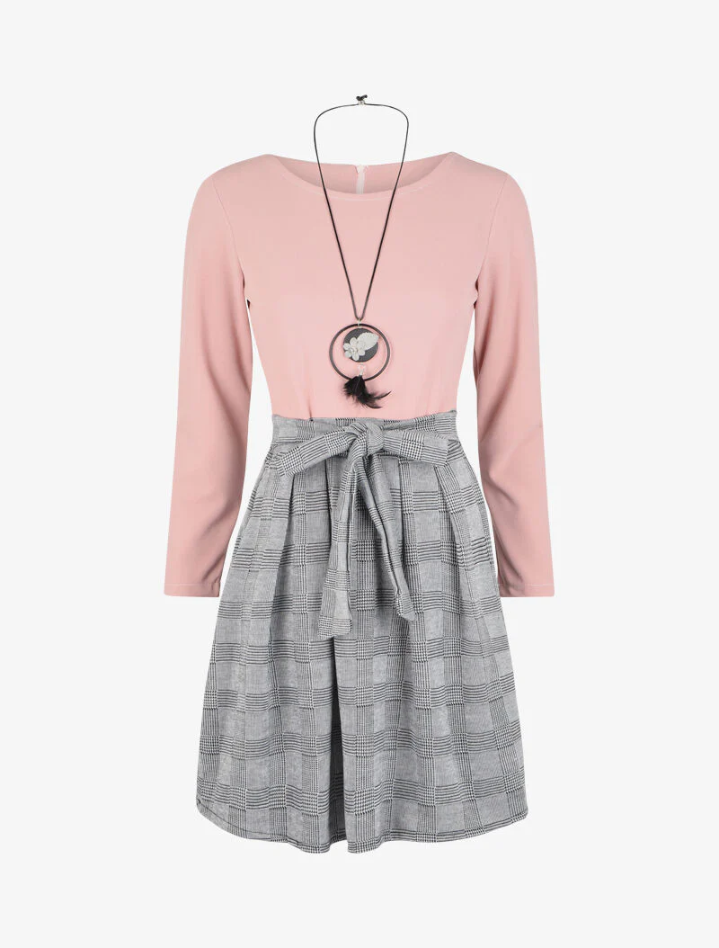 Skaterjurk met Prince de Galles-print - Roze