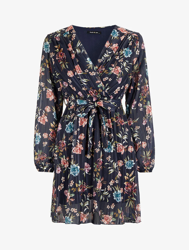 Wikkeljurk met rozenmotief - Marineblauw